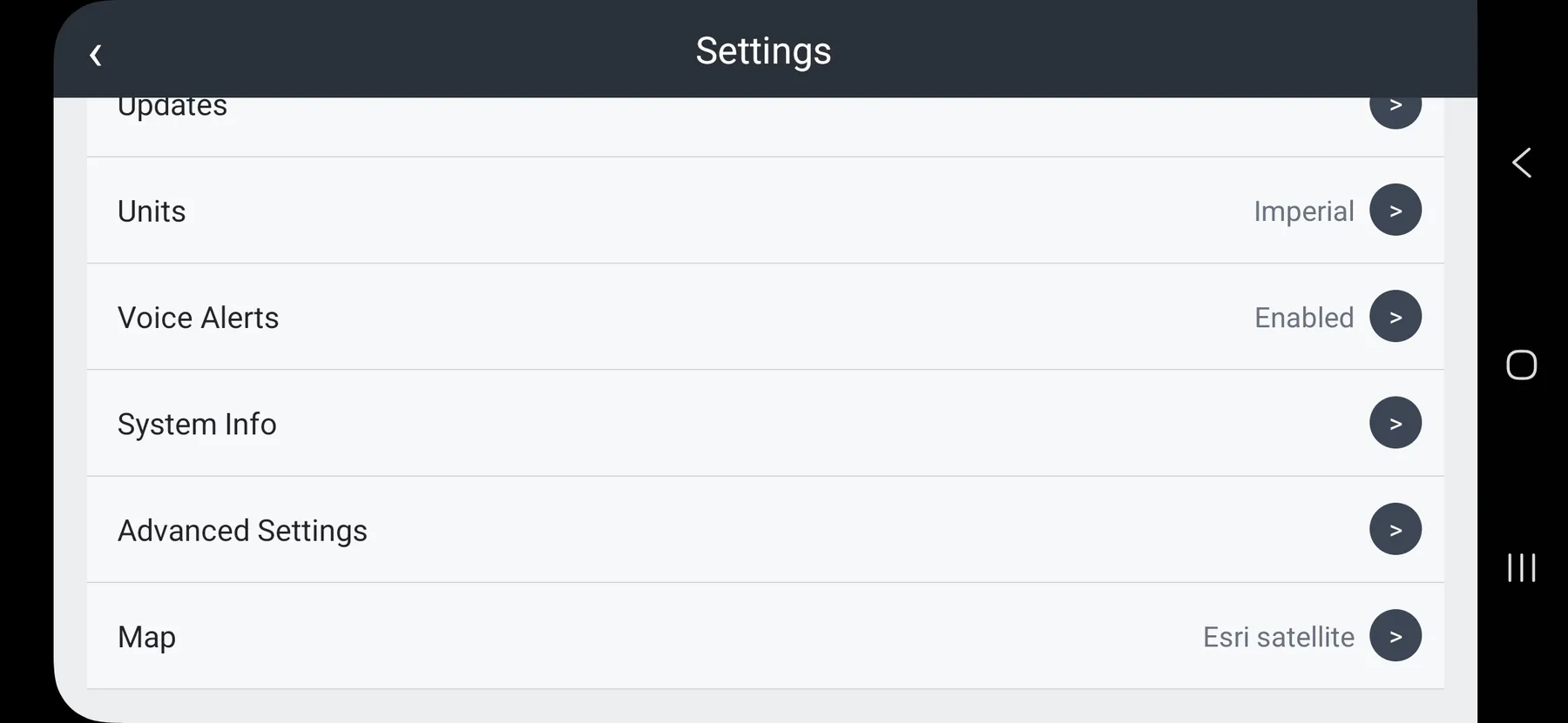 Actual landscape screenshot: Adjust Maps and Updates.